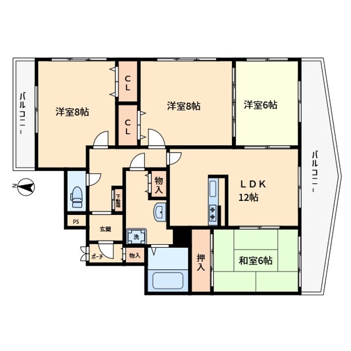 大阪府大阪市平野区瓜破2(マンション)の賃貸物件の間取り
