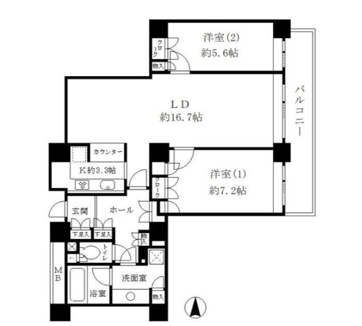 東京都中央区佃1(マンション)の賃貸物件の間取り