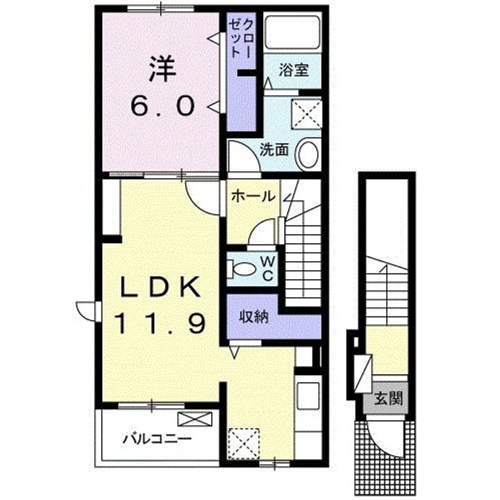 山口県防府市三田尻3(アパート)の賃貸物件の間取り