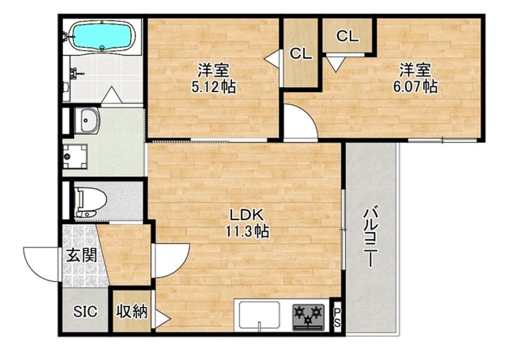 大阪府大阪市阿倍野区阪南町5(アパート)の賃貸物件の間取り