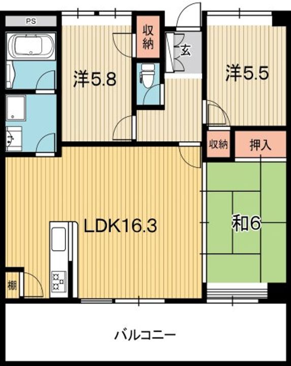 高知県高知市青柳町(マンション)の賃貸物件の間取り
