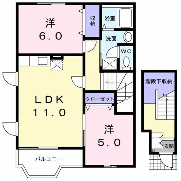 福島県いわき市平下平窪字竹ノ内(アパート)の賃貸物件の間取り