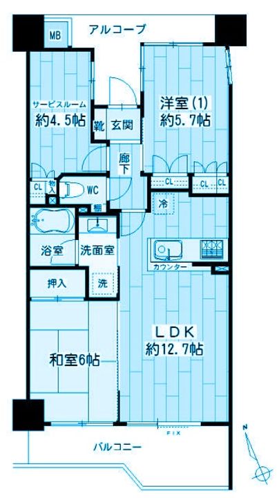 神奈川県川崎市中原区中丸子(マンション)の賃貸物件の間取り