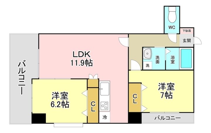 福岡県北九州市小倉北区室町2(マンション)の賃貸物件の間取り