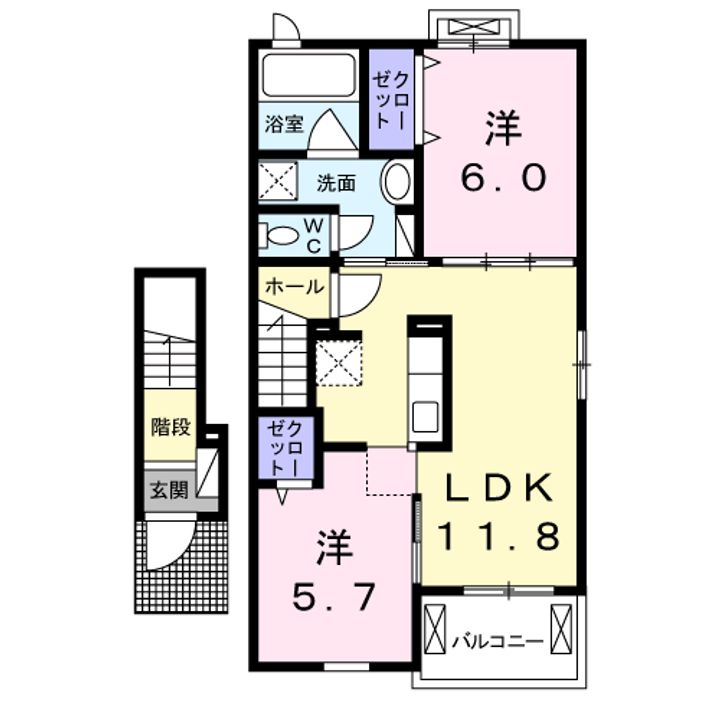 茨城県ひたちなか市大字市毛(アパート)の賃貸物件の間取り