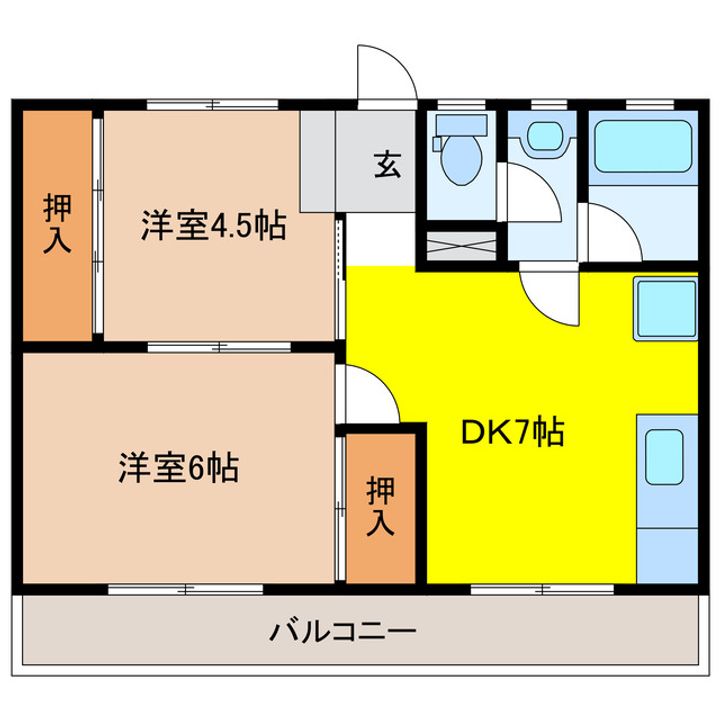 岐阜県岐阜市茜部中島2(マンション)の賃貸物件の間取り