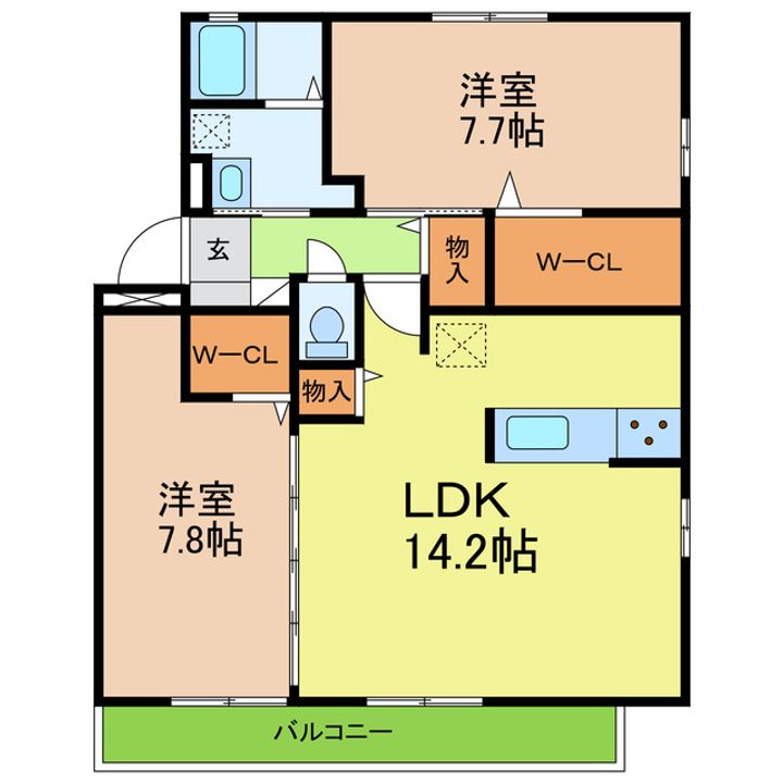 愛知県名古屋市名東区亀の井3(アパート)の賃貸物件の間取り