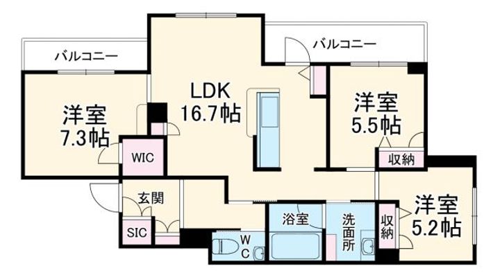 神奈川県川崎市中原区宮内3(マンション)の賃貸物件の間取り