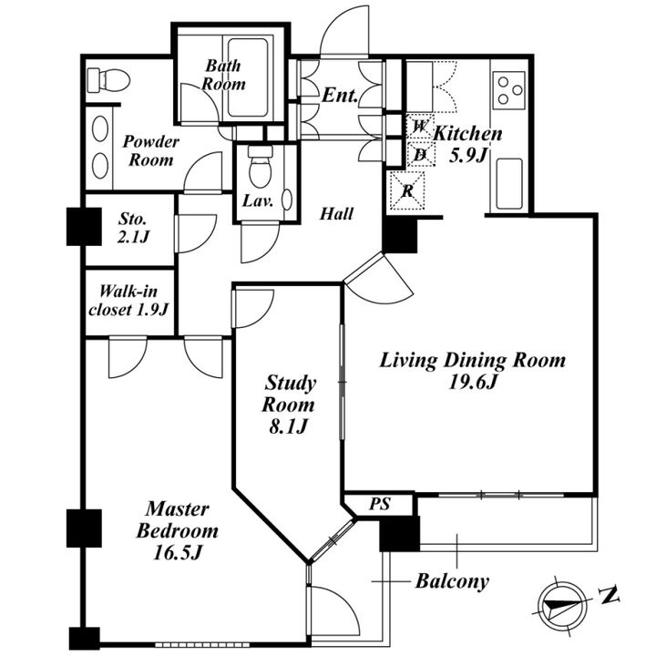 東京都港区六本木3(マンション)の賃貸物件の間取り