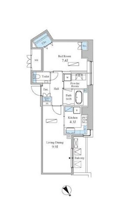 東京都港区東新橋2(マンション)の賃貸物件の間取り