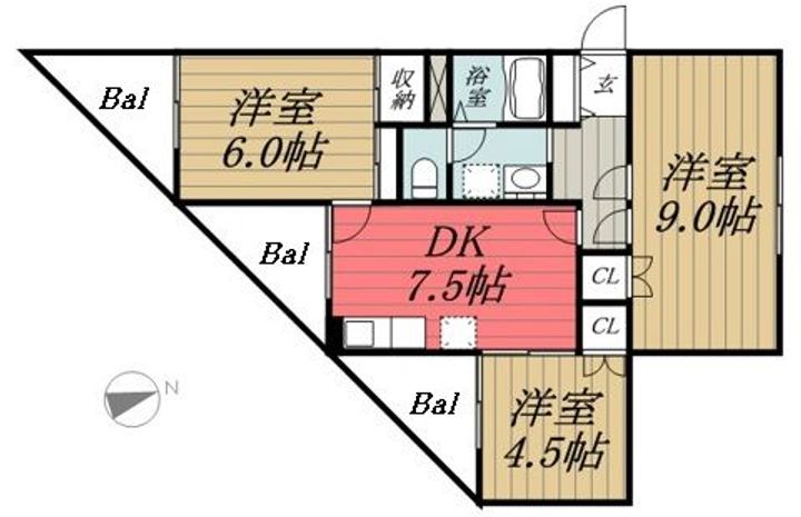 千葉県千葉市緑区おゆみ野中央7(アパート)の賃貸物件の間取り