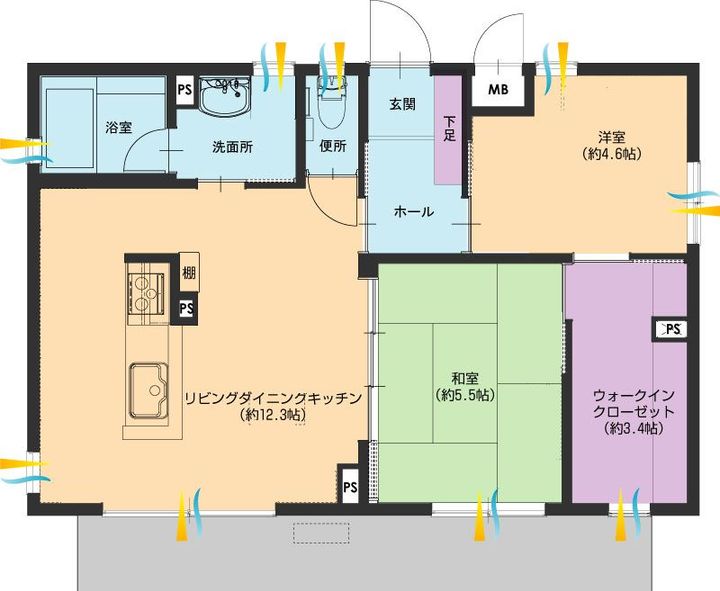 竹原市子育て世帯向け地域優良賃貸住宅 ヴィラS&C【助成あり】の間取り
