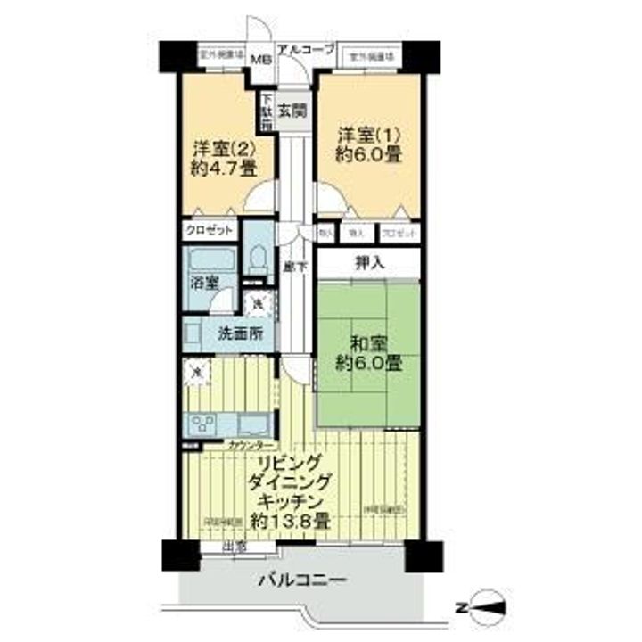 京都府京都市中京区壬生天池町(マンション)の賃貸物件の間取り