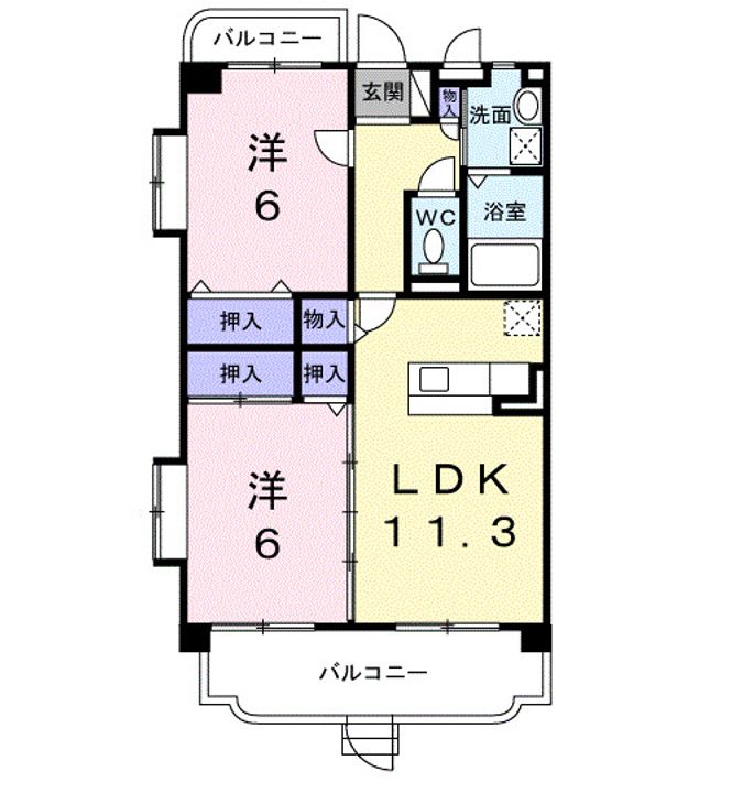熊本県熊本市東区山ノ神2(マンション)の賃貸物件の間取り