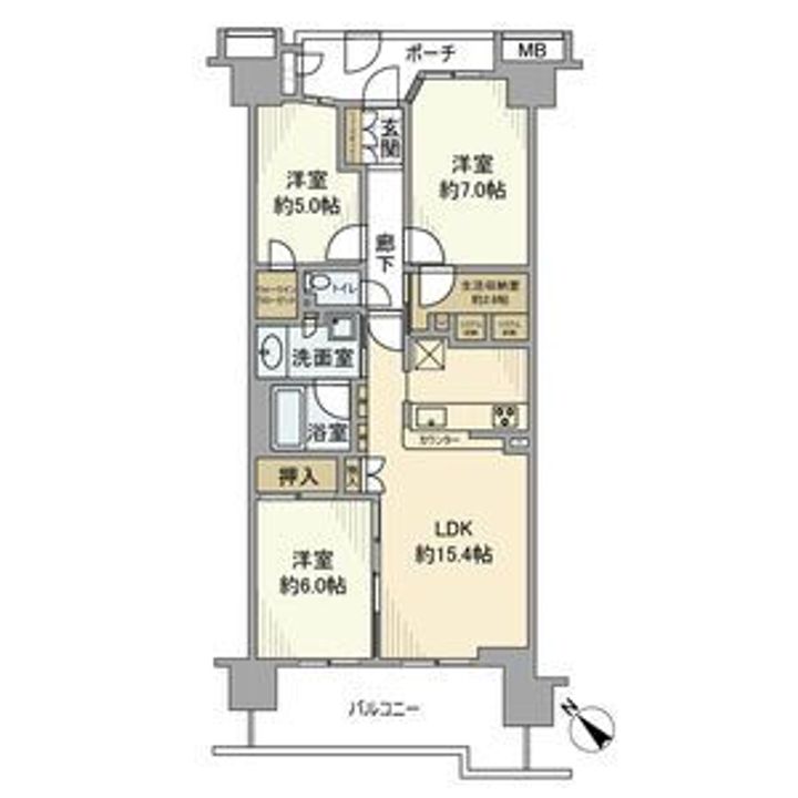 埼玉県川口市南鳩ヶ谷3(マンション)の賃貸物件の間取り