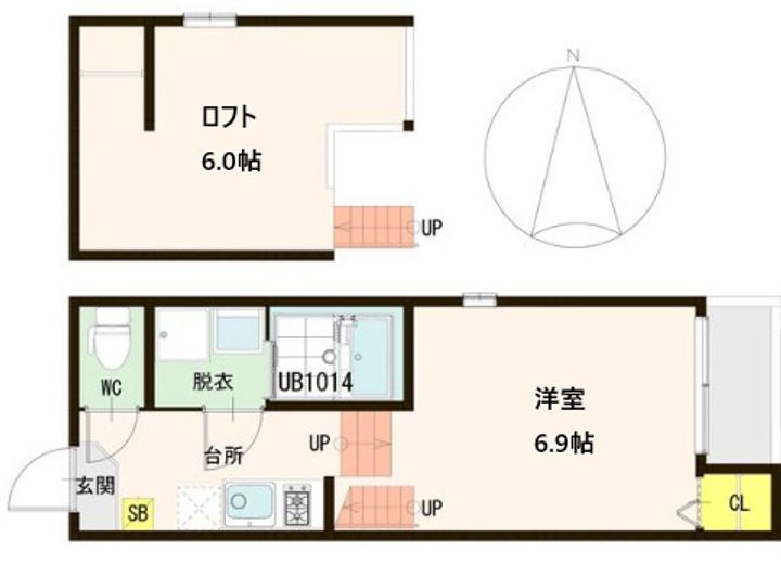 宮城県仙台市若林区大和町4(アパート)の賃貸物件の間取り