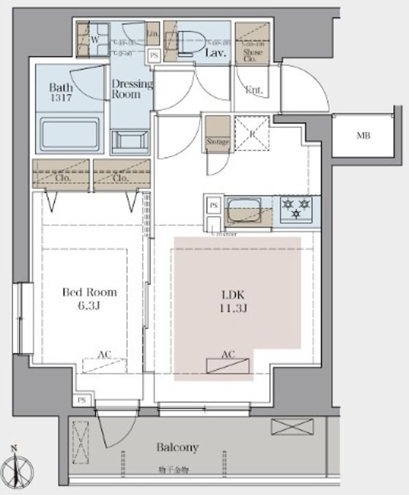 東京都八王子市新町(マンション)の賃貸物件の間取り
