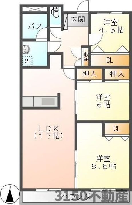 岐阜県岐阜市茜部菱野2(マンション)の賃貸物件の間取り