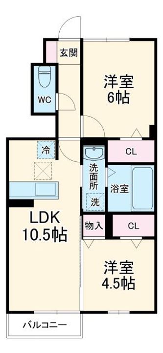 山梨県韮崎市大草町上條東割(アパート)の賃貸物件の間取り