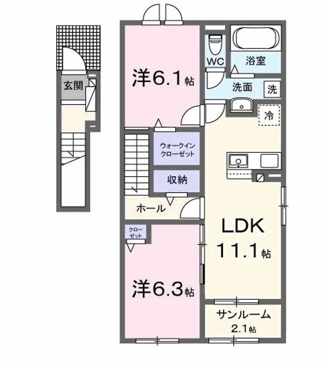 岐阜県各務原市鵜沼西町1(アパート)の賃貸物件の間取り