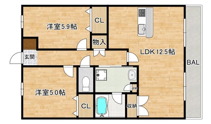 大阪府大阪市東住吉区今川4の賃貸マンションの間取り