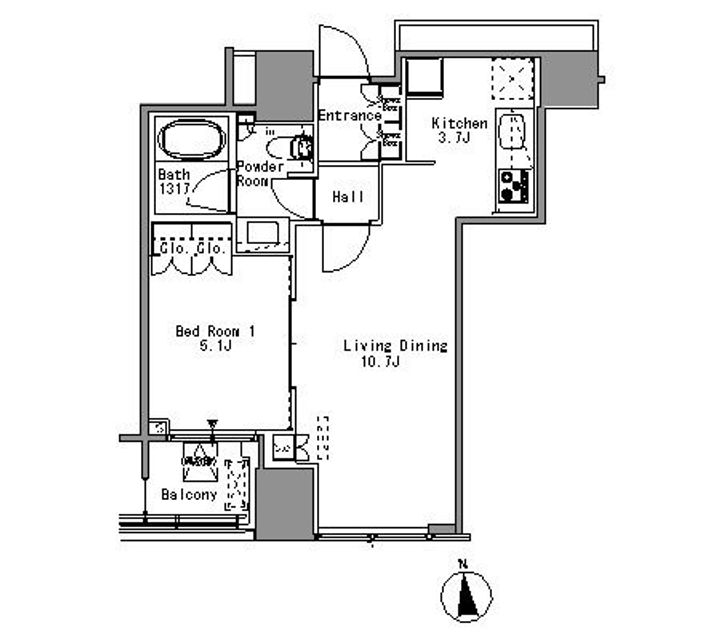 東京都港区浜松町1(マンション)の賃貸物件の間取り
