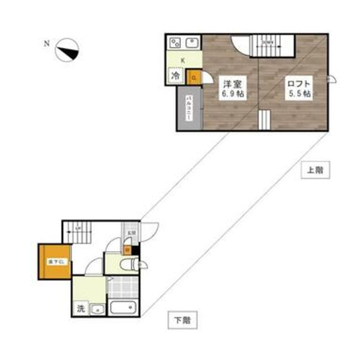熊本県熊本市北区弓削5(アパート)の賃貸物件の間取り