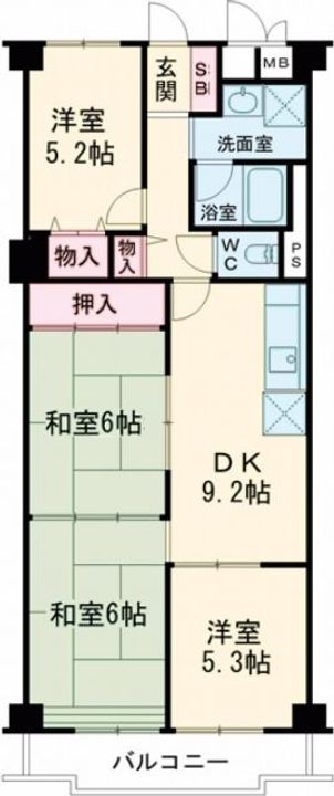 奈良県奈良市三条町(マンション)の賃貸物件の間取り