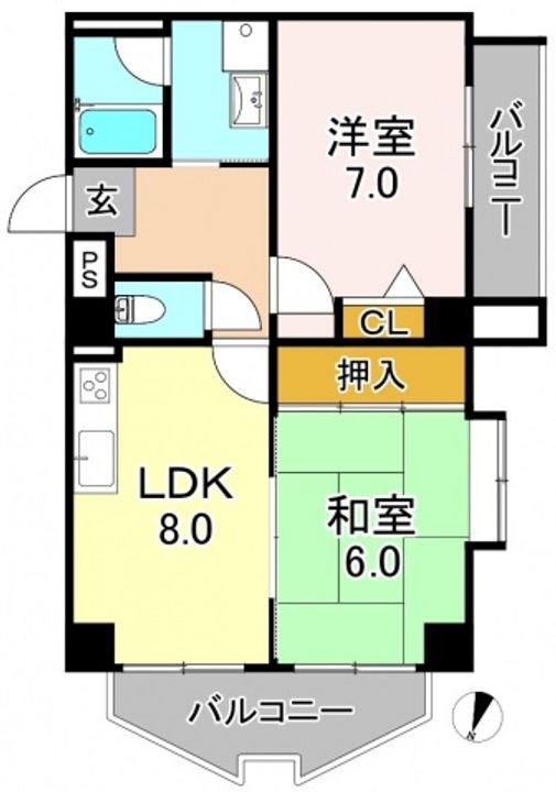 大阪府大阪市平野区長吉川辺1(マンション)の賃貸物件の間取り
