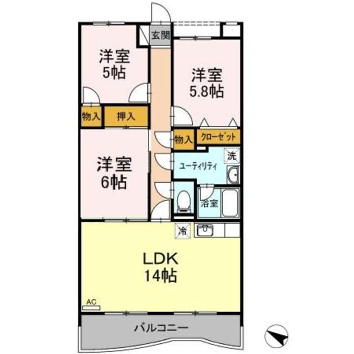 神奈川県相模原市中央区田名(マンション)の賃貸物件の間取り