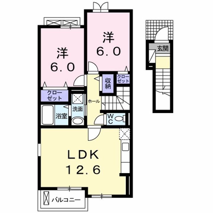 徳島県徳島市大原町余慶(アパート)の賃貸物件の間取り