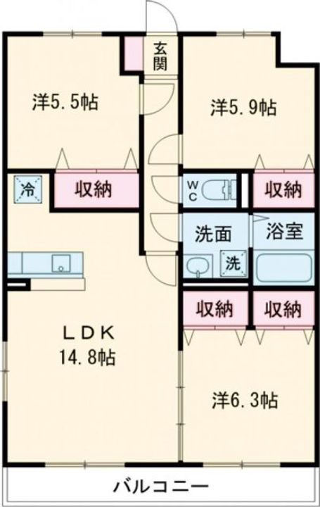栃木県宇都宮市東宿郷6(マンション)の賃貸物件の間取り