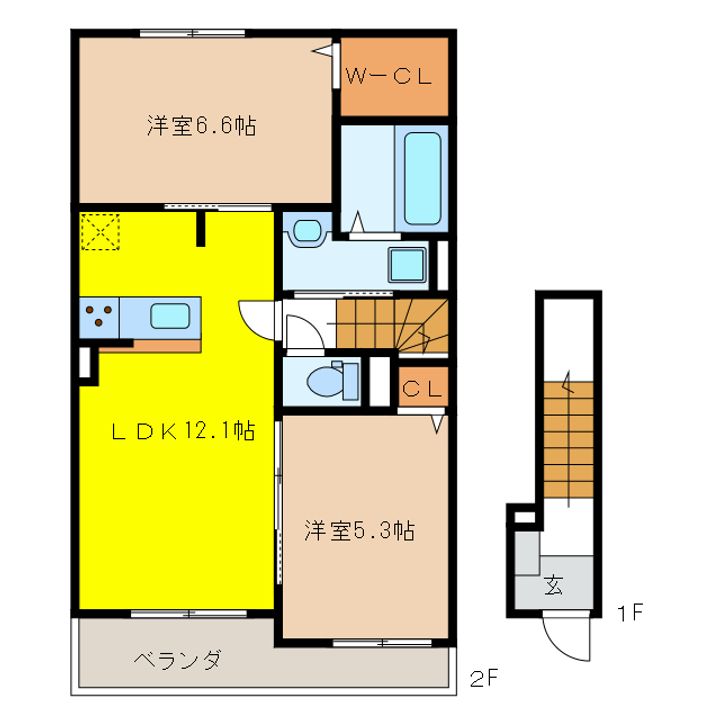 岐阜県岐阜市北鶉2(アパート)の賃貸物件の間取り