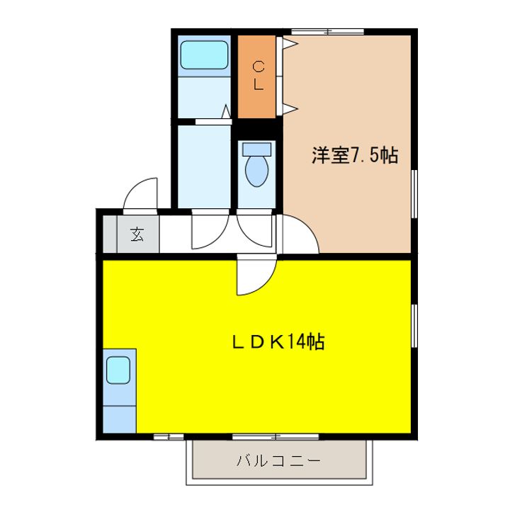 岐阜県羽島郡岐南町徳田1(アパート)の賃貸物件の間取り