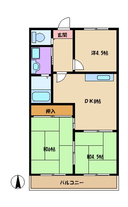 大阪府大阪市平野区喜連4(マンション)の賃貸物件の間取り