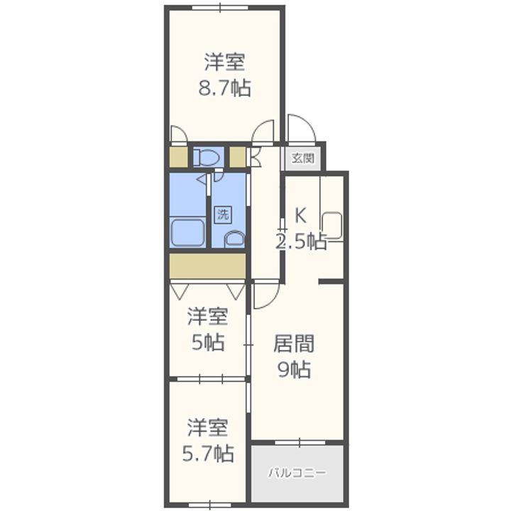北海道札幌市中央区南十九条西9(マンション)の賃貸物件の間取り