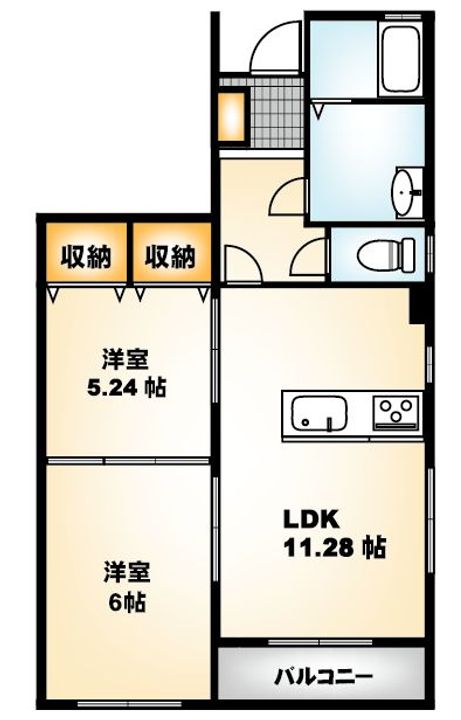 福島県郡山市大槻町字原田(アパート)の賃貸物件の間取り
