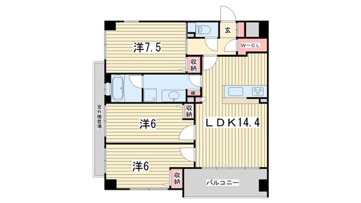 京都府京都市北区上賀茂桜井町(マンション)の賃貸物件の間取り