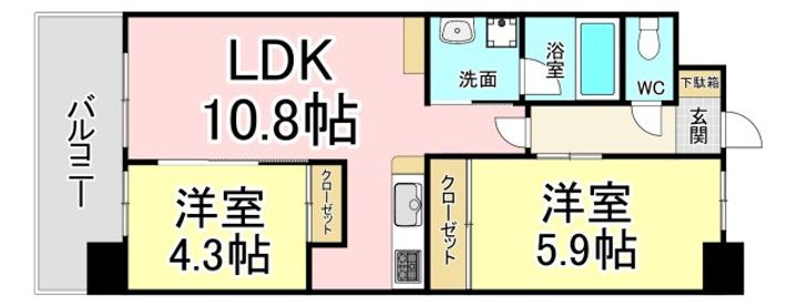 福岡県北九州市若松区童子丸1(マンション)の賃貸物件の間取り