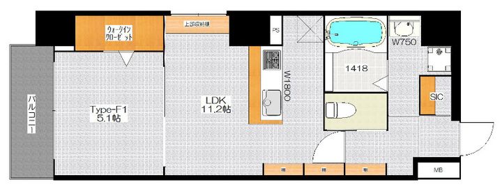 大阪府大阪市中央区北新町(マンション)の賃貸物件の間取り