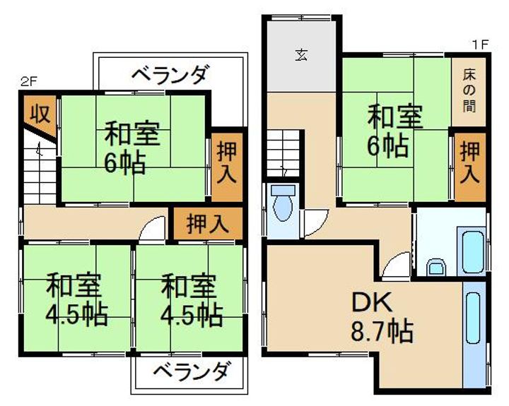 大阪府枚方市香里園山之手町(一戸建)の賃貸物件の間取り