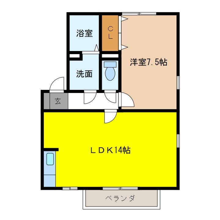 岐阜県羽島郡岐南町徳田1(アパート)の賃貸物件の間取り