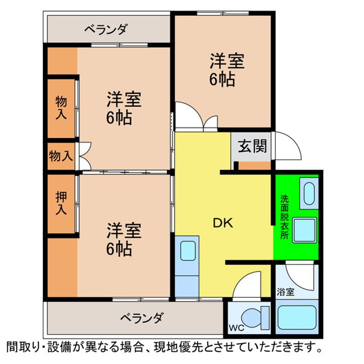 徳島県阿南市見能林町下志んじやく(マンション)の賃貸物件の間取り