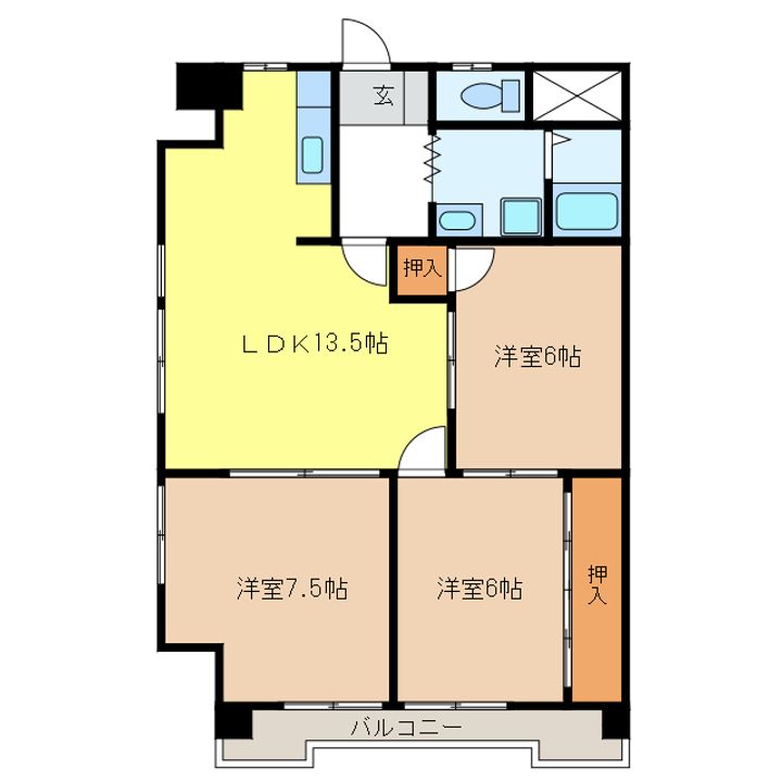 岐阜県岐阜市薮田南3(マンション)の賃貸物件の間取り