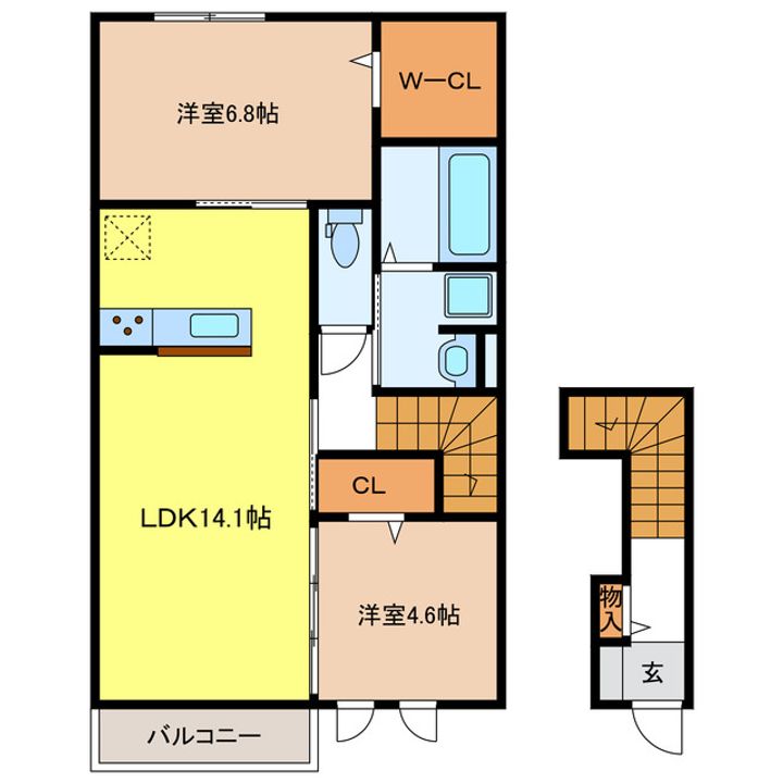 岐阜県岐阜市鏡島中1(アパート)の賃貸物件の間取り