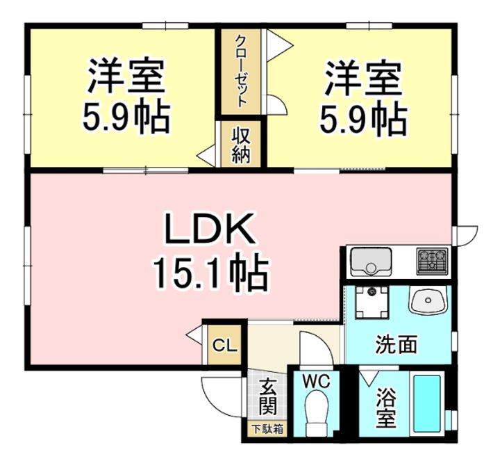 福岡県北九州市小倉南区上石田1(アパート)の賃貸物件の間取り
