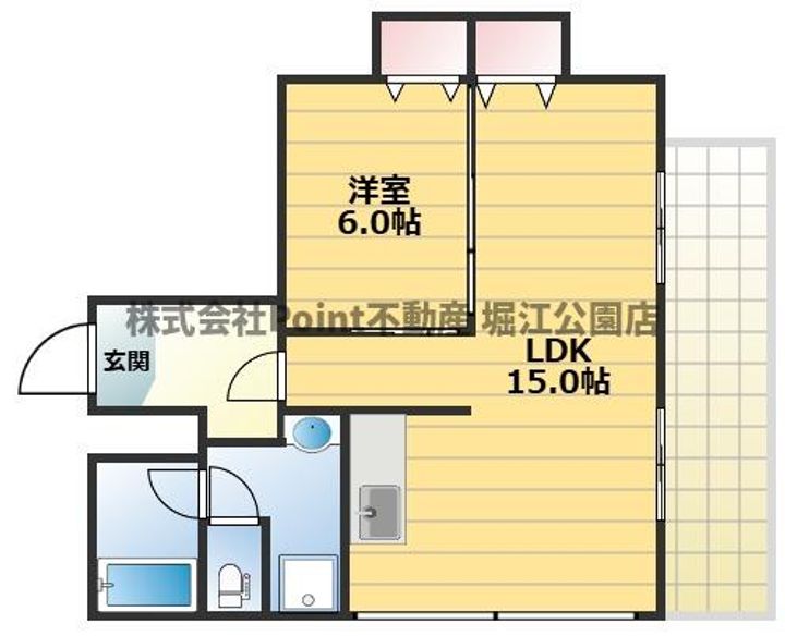 大阪府大阪市中央区瓦屋町2(マンション)の賃貸物件の間取り