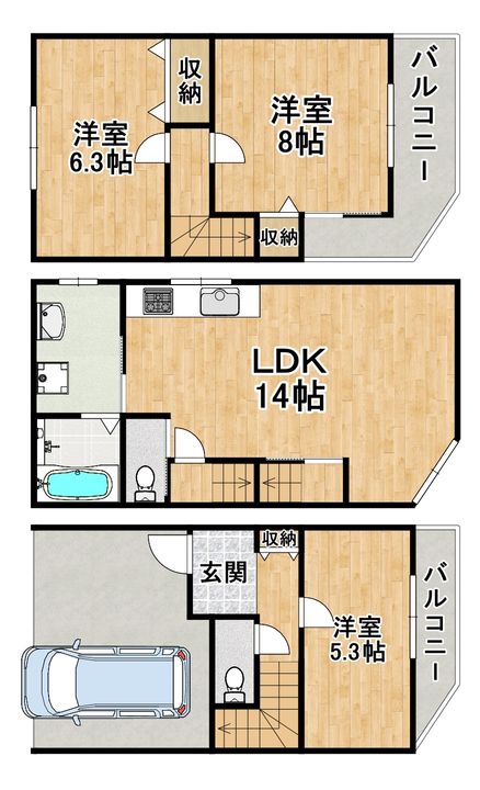 大阪府大阪市住吉区東粉浜3(一戸建)の賃貸物件の間取り