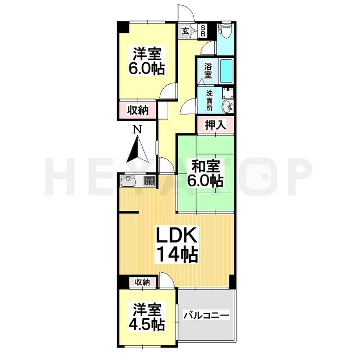 愛知県名古屋市瑞穂区十六町2(マンション)の賃貸物件の間取り