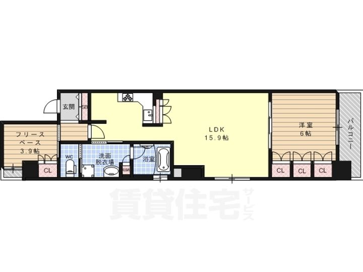 京都府京都市下京区本燈籠町(マンション)の賃貸物件の間取り
